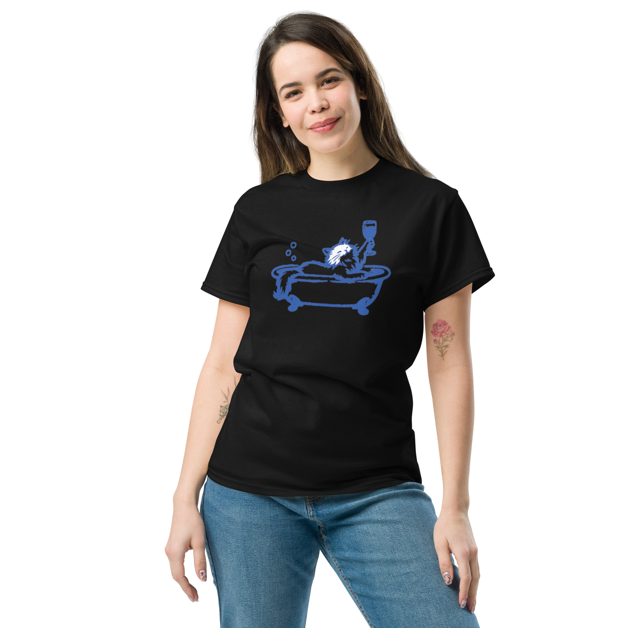 Cat in a Bathtub with a wine glass (Pre-Made T-Shirt Design) - Image 3